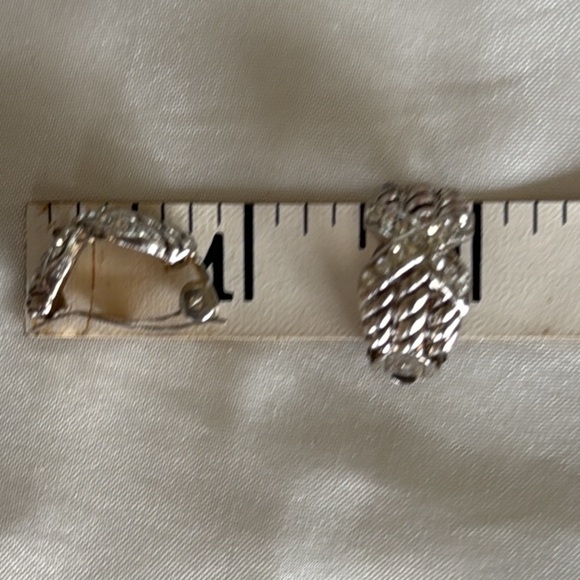 Designer Inspired Silver-Tone Cable X with Ribbon Pavé Rhinestones Clip Earrings - Picture 8 of 11